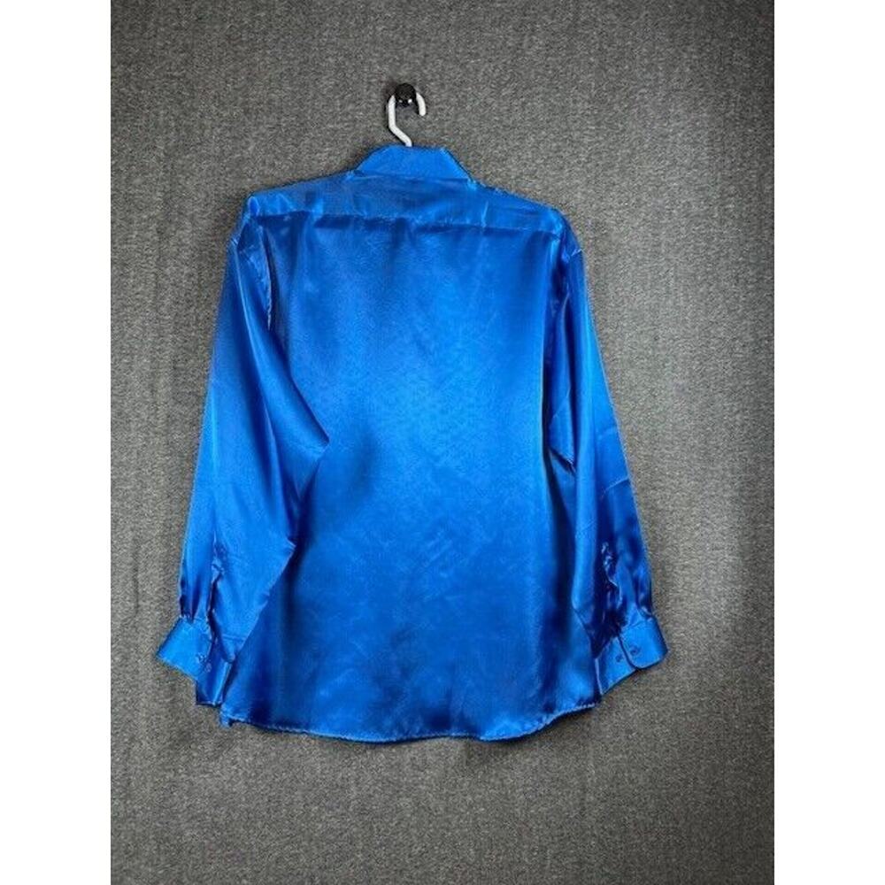 Money Collection Mens 18.5 36 37 Blue Button Up Long Sleeve Polyester - Picture 3 of 7